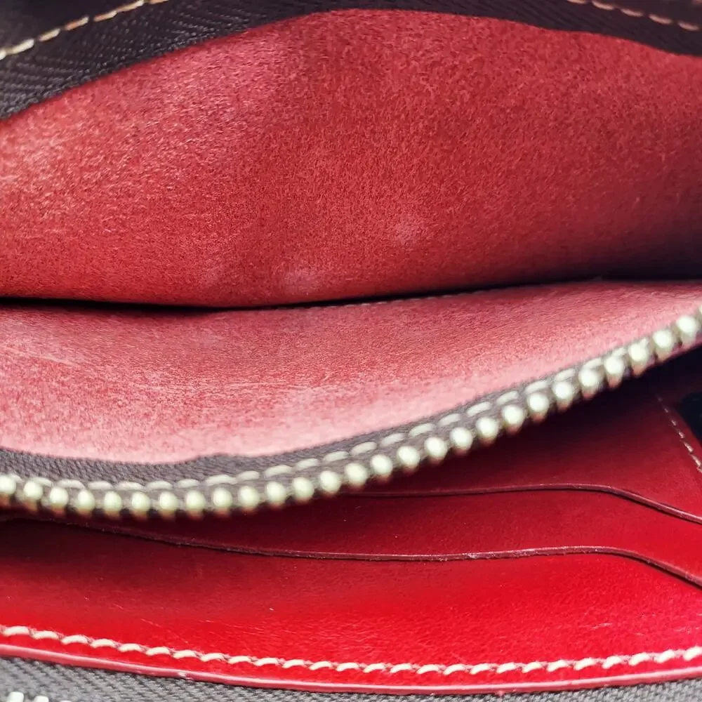 Fredd + Basha Red Leather Embroidered Daisy Snap Button Closure Accordion Wallet